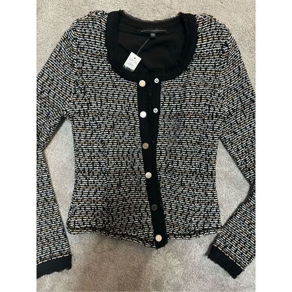 NWT White House Black Market Iconic Sweater Jacket Black White Tan, $130 - Picture 3 of 7